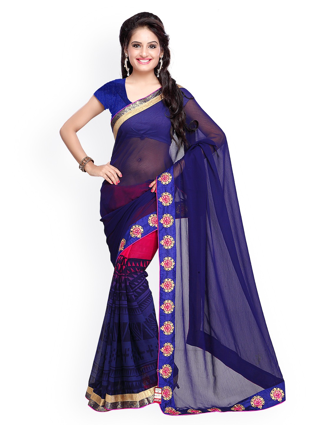 

Kalista Blue Printed Chiffon Saree