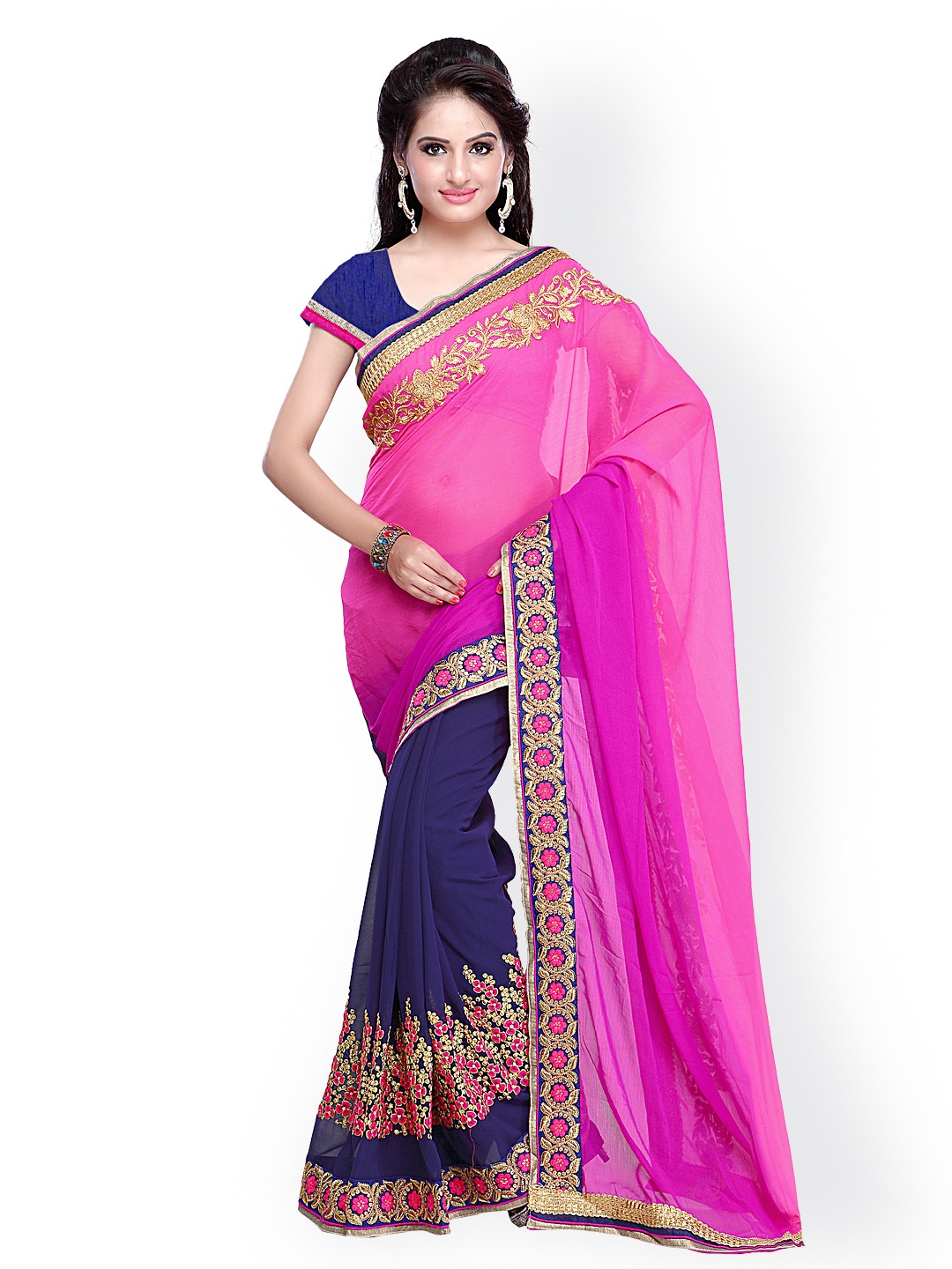 

Kalista Pink & Navy Embroidered Chiffon Saree