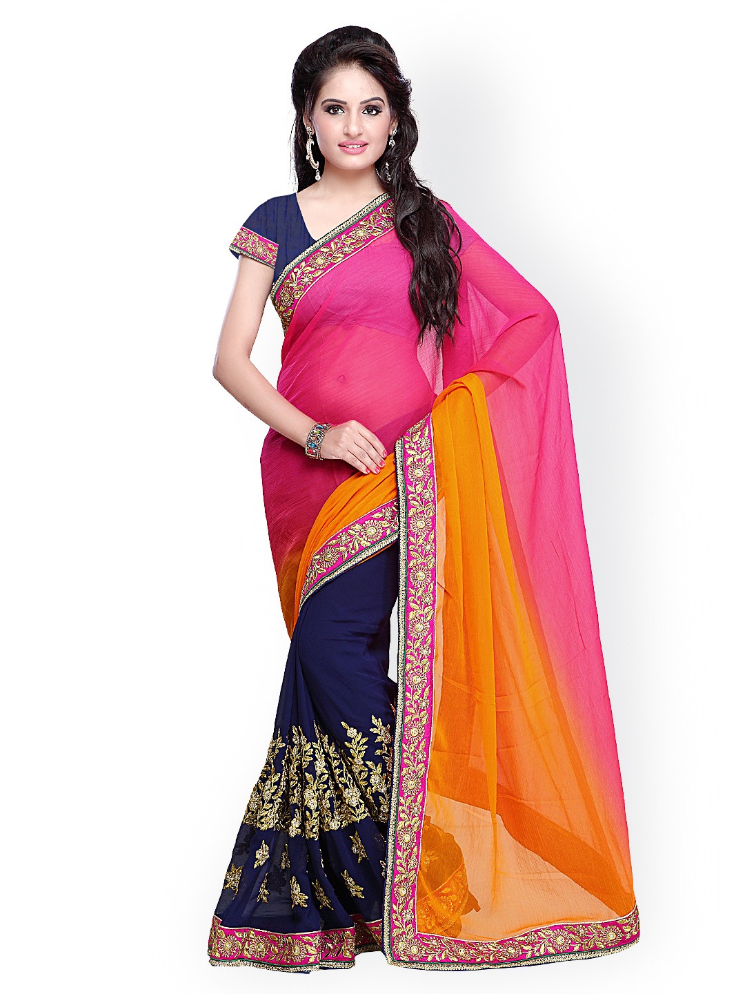 

Kalista Pink & Navy Embroidered Chiffon Saree
