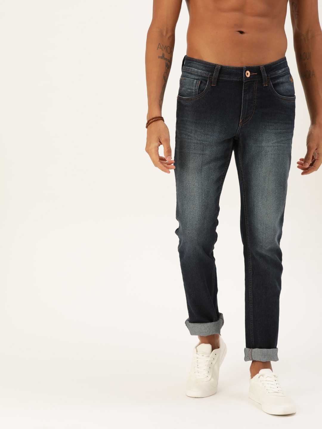 

Flying Machine Men Blue Tapered Fit Mid-Rise Clean Look Stretchable Jeans