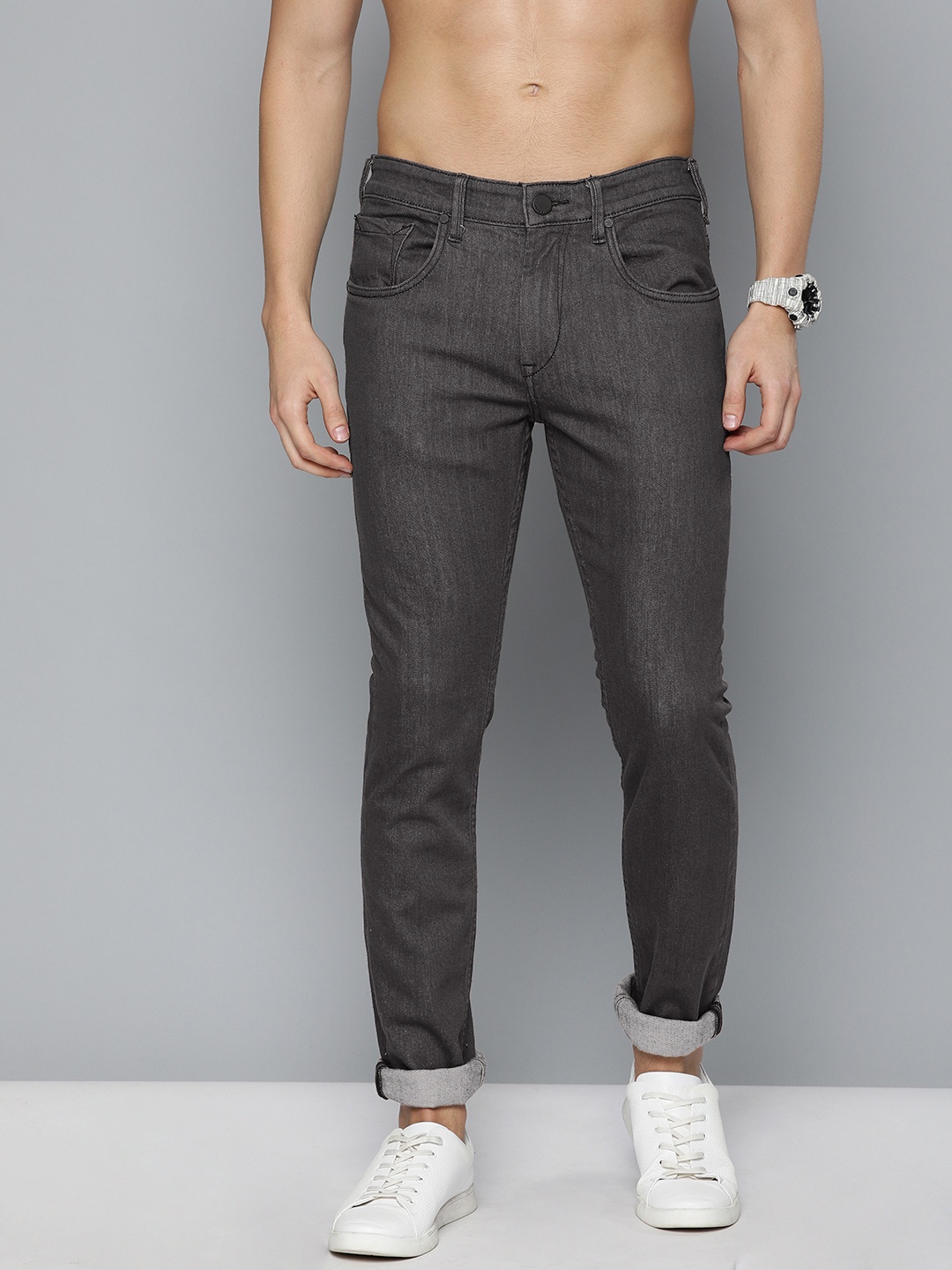 

HERE&NOW Men Grey Skinny Fit Mid-Rise Clean Look Stretchable Jeans