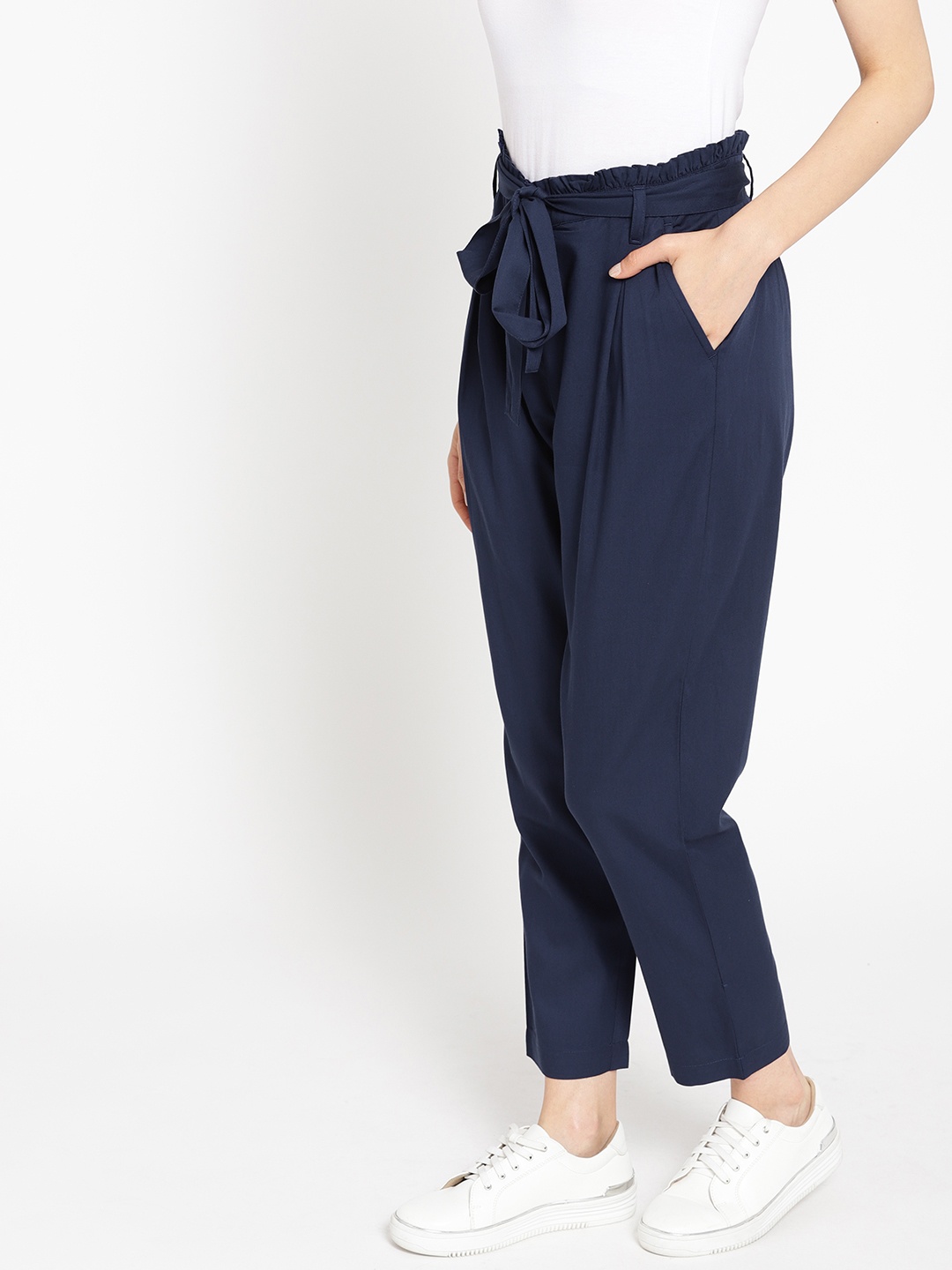 

Mast & Harbour Women Navy Blue Regular Fit Solid Peg Trousers