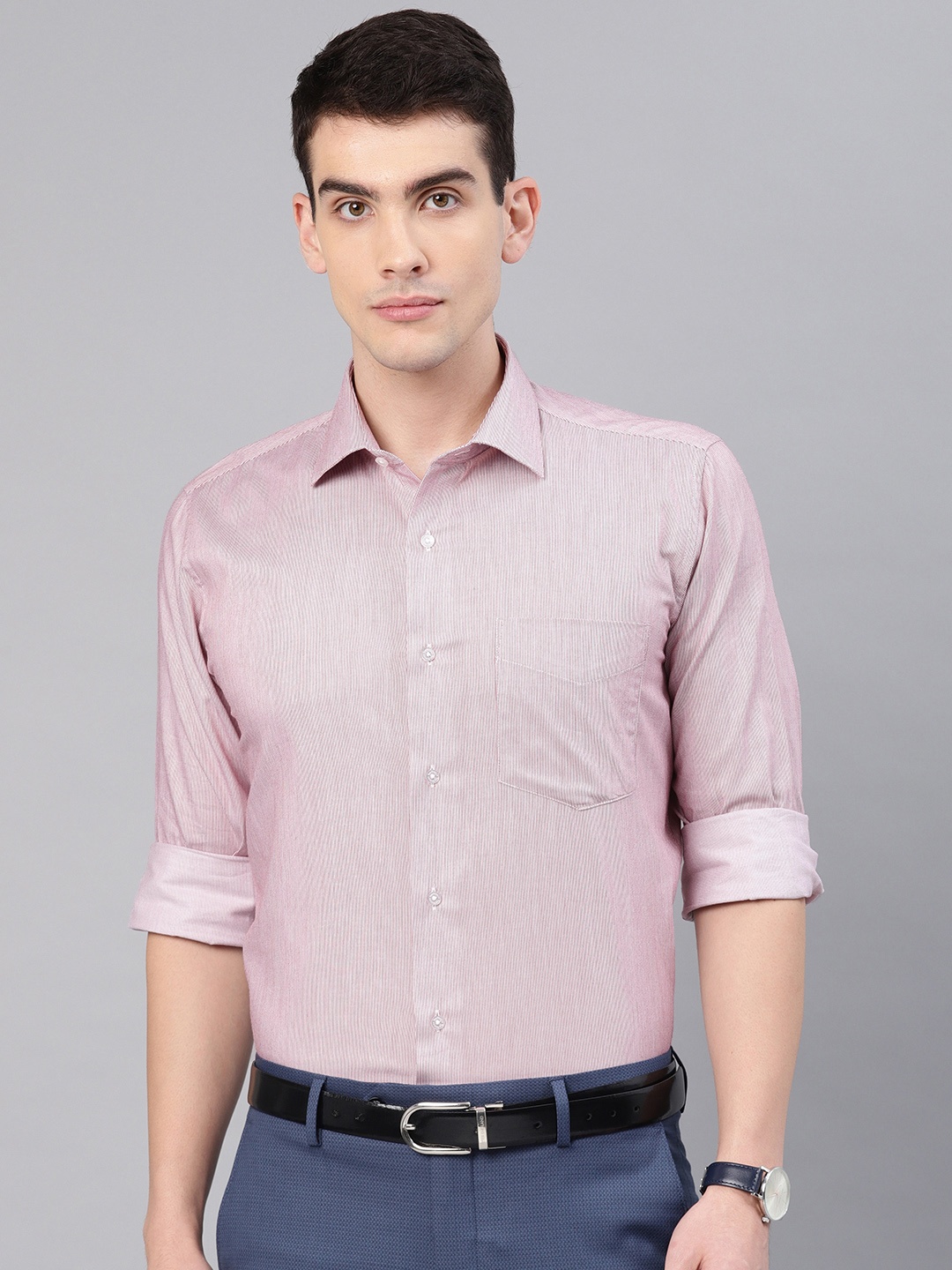 

Van Heusen Men Maroon & White Slim Fit Self Design Formal Shirt
