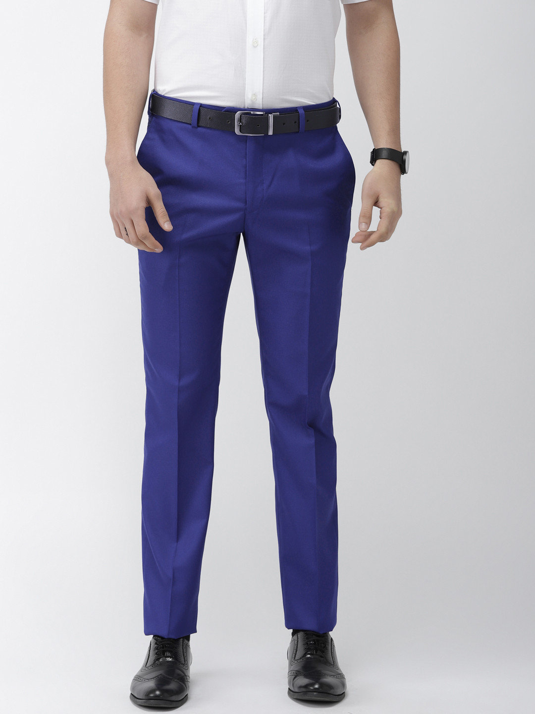 

Raymond Men Blue Slim Fit Solid Regular Trousers