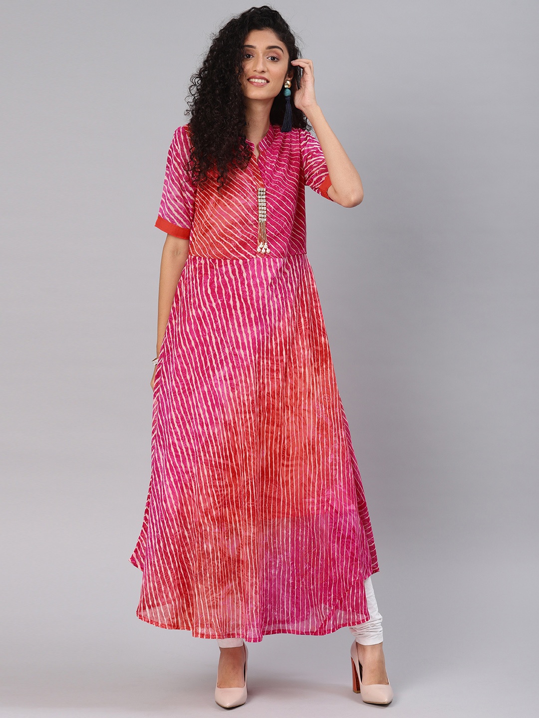 

Blissta Women Pink & Beige Printed A-Line Kurta