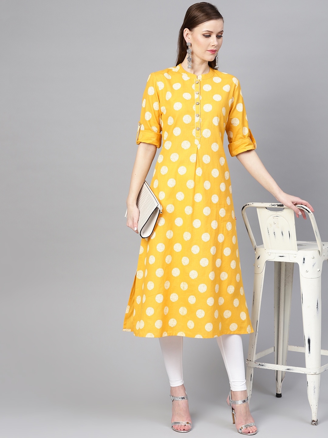 

Varanga Women Yellow & White Khari Print Straight Kurta