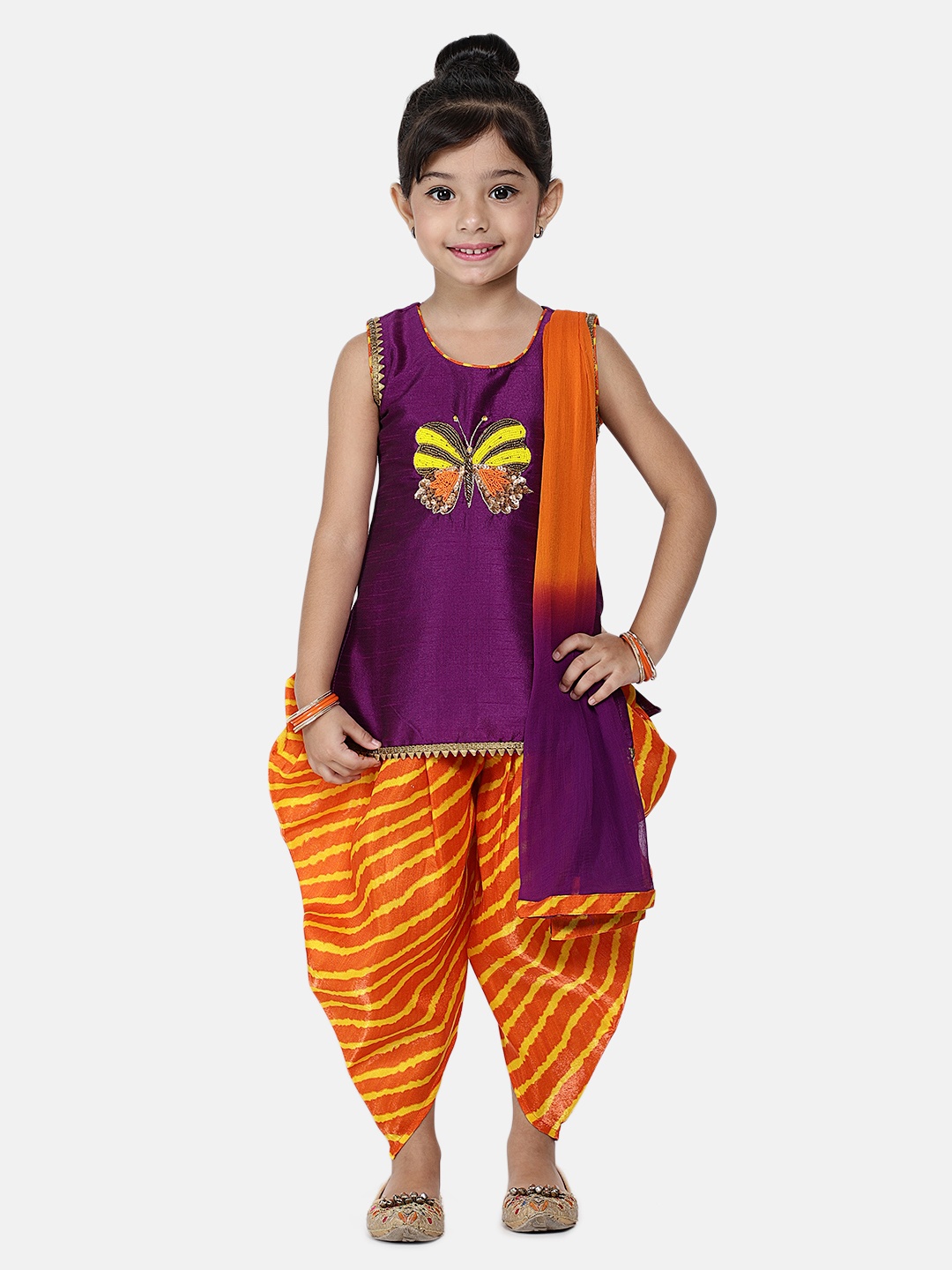

BownBee Girls Purple & Mustard Yellow Embellished Kurta Set
