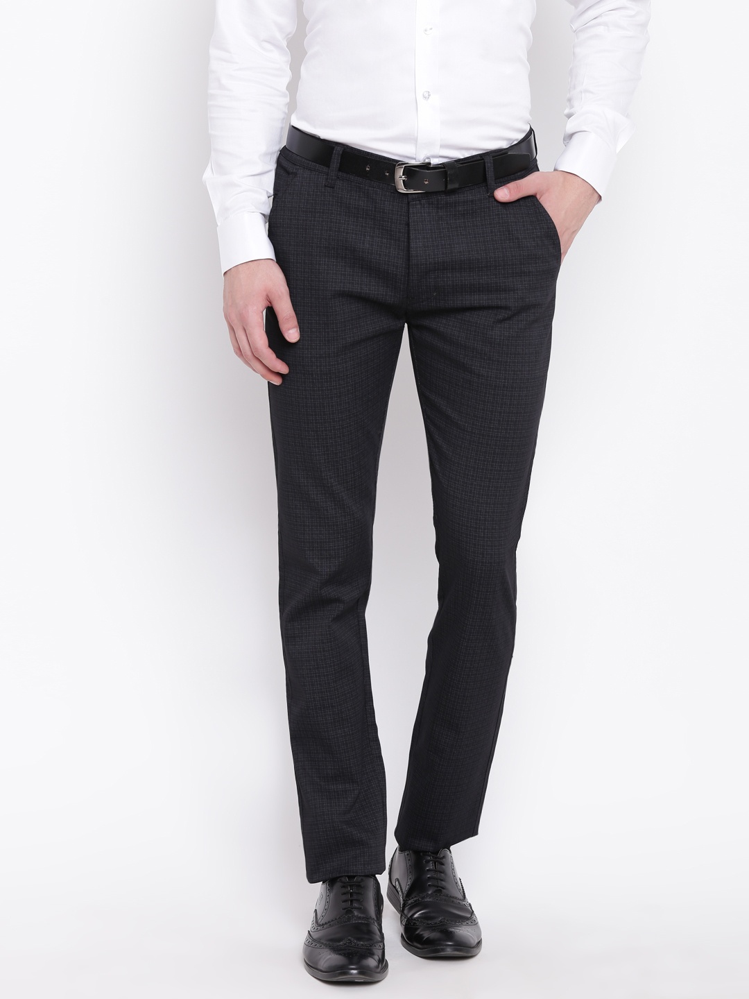 

Hancock Men Black Slim Fit Checked Formal Trousers