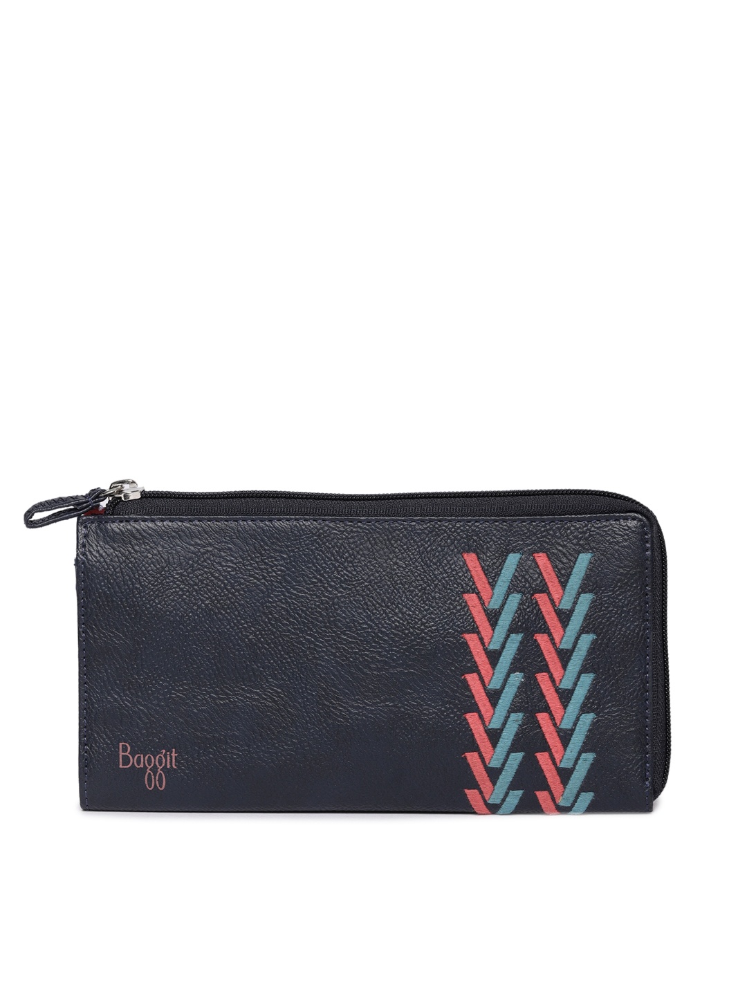 

Baggit Women Navy Blue Embroidered Zip Around Wallet