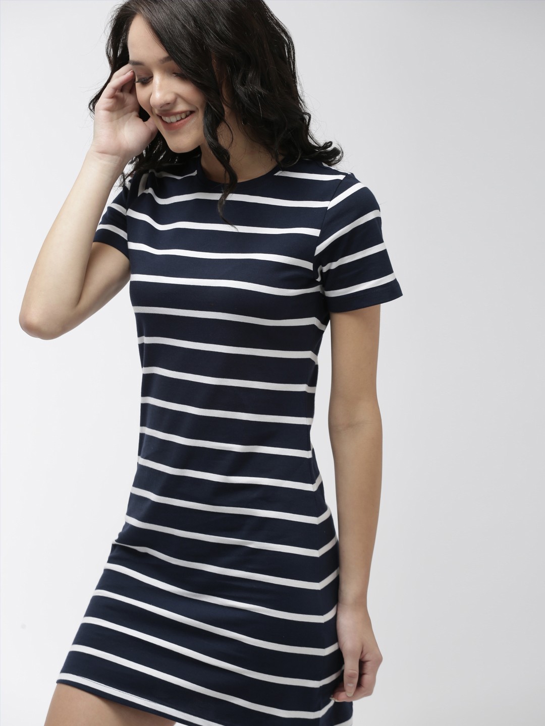 

Mast & Harbour Women Navy Blue & White Sheath Dress