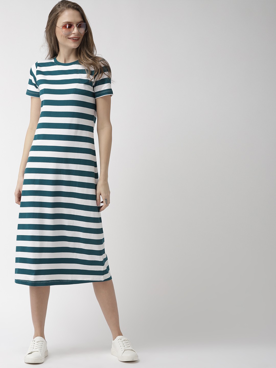 

Mast & Harbour Women Green & White Striped T-shirt Dress