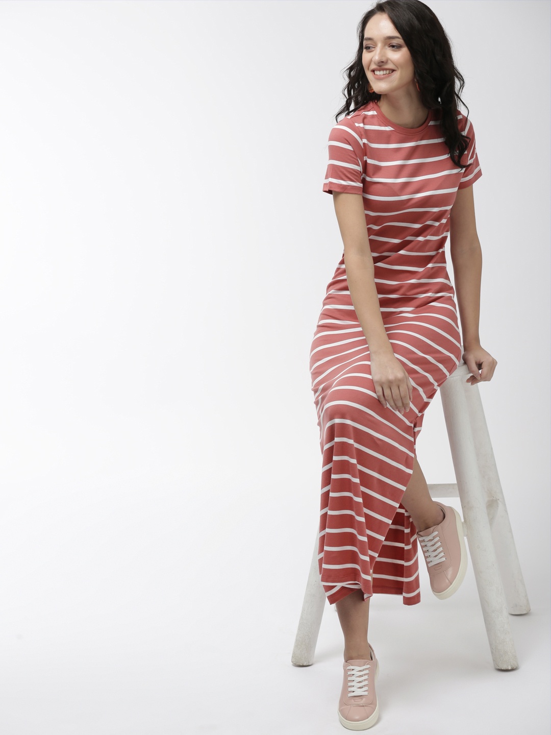 

Mast & Harbour Women Pink & White Striped Maxi Dress
