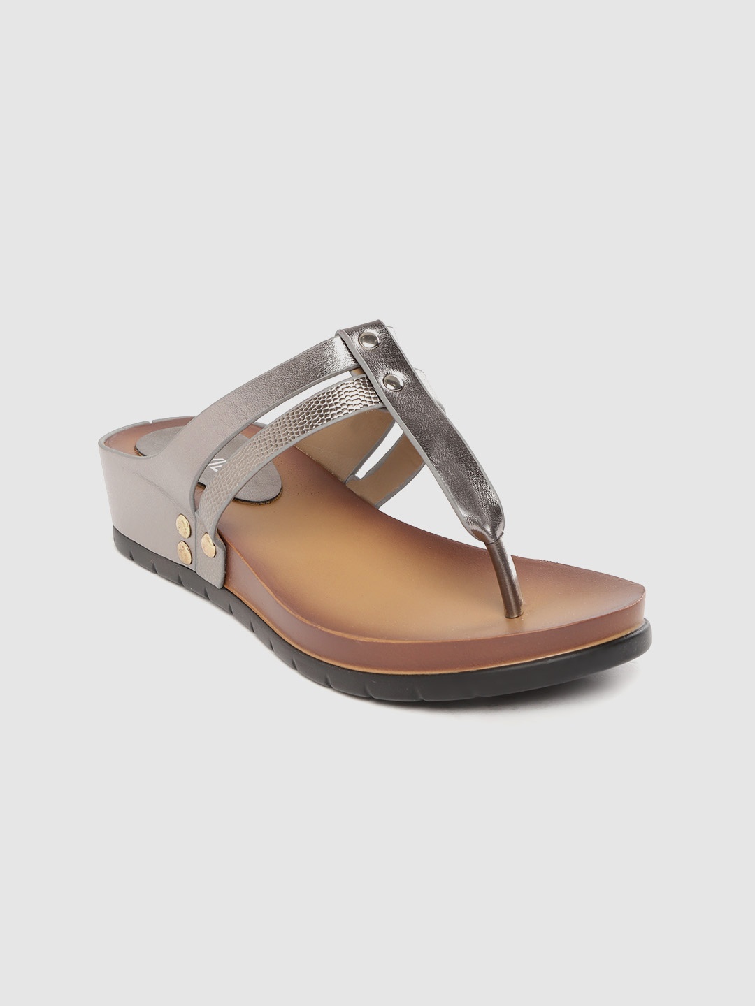 

Lavie Women Gunmetal-Toned Croc Textured Detail Comfort Sandals, Metallic