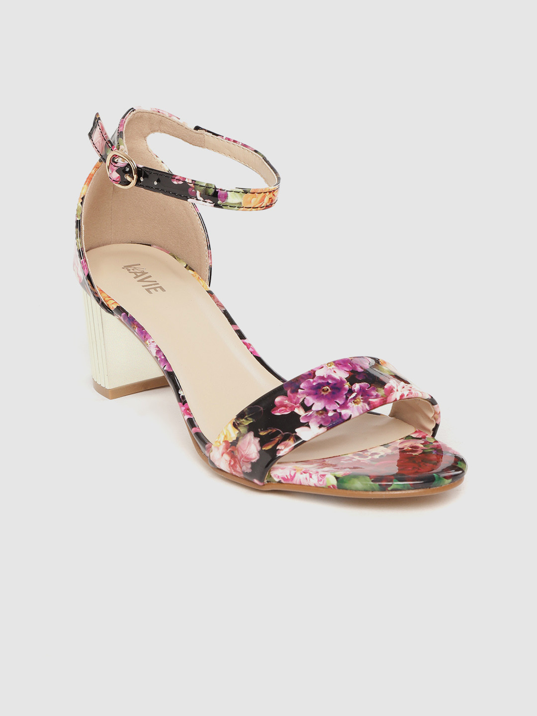

Lavie Women Black & Pink Floral Print Block Heels