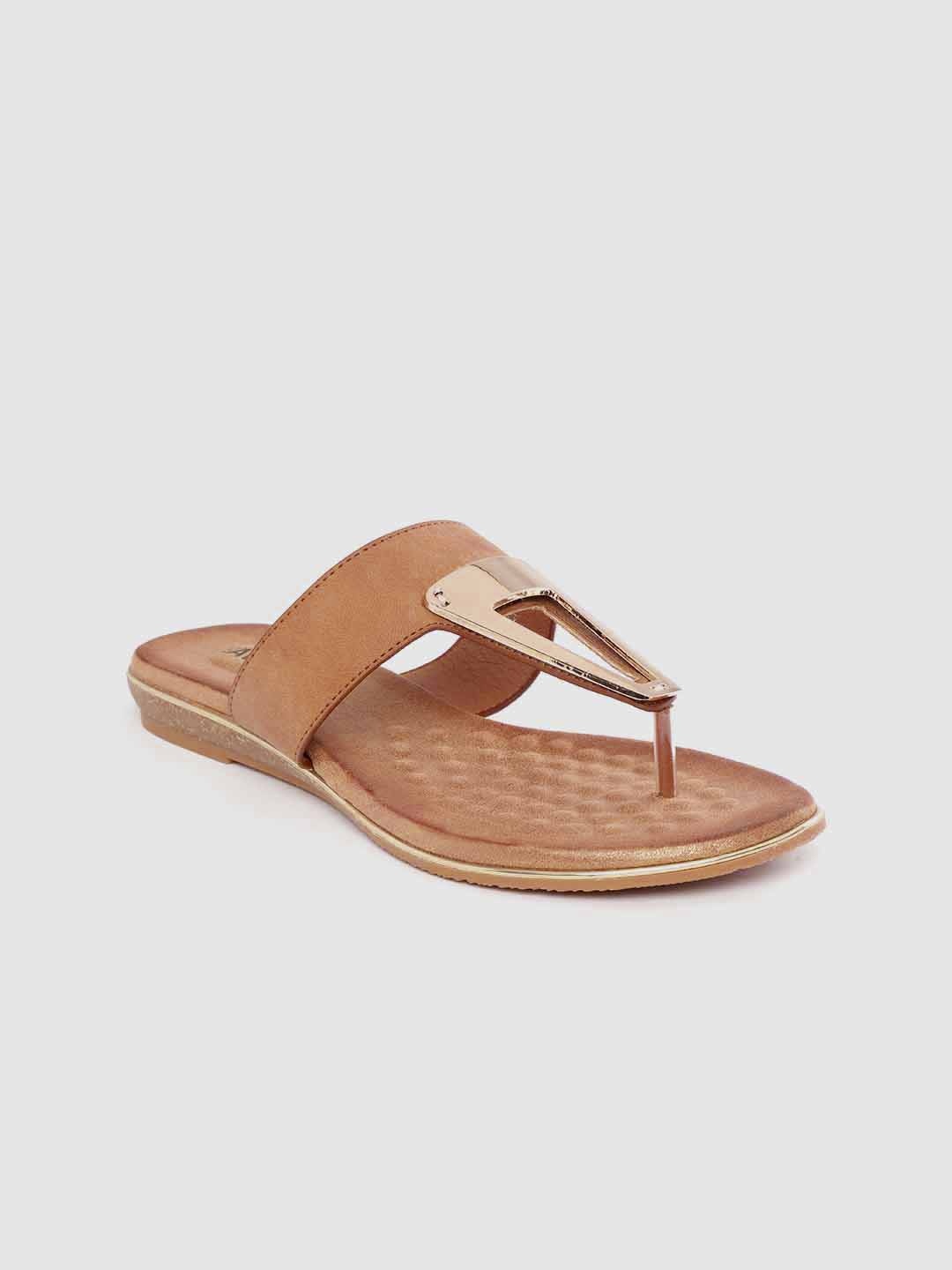 

Lavie Women Brown & Gold-Toned Colourblocked T-Strap Flats
