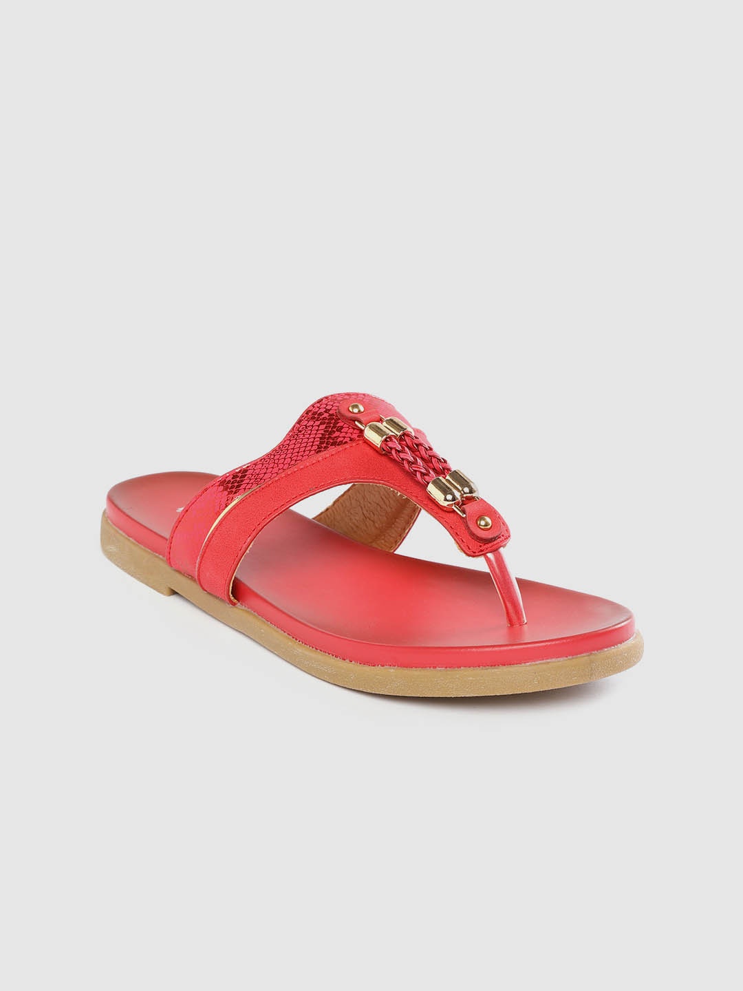 

Lavie Women Red Snakeskin-Textured T-Strap Flats