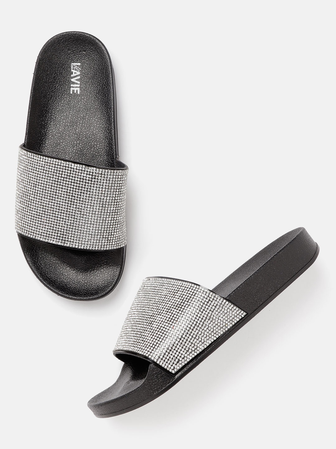 

Lavie Women Silver-Toned Embellished Open Toe Flats