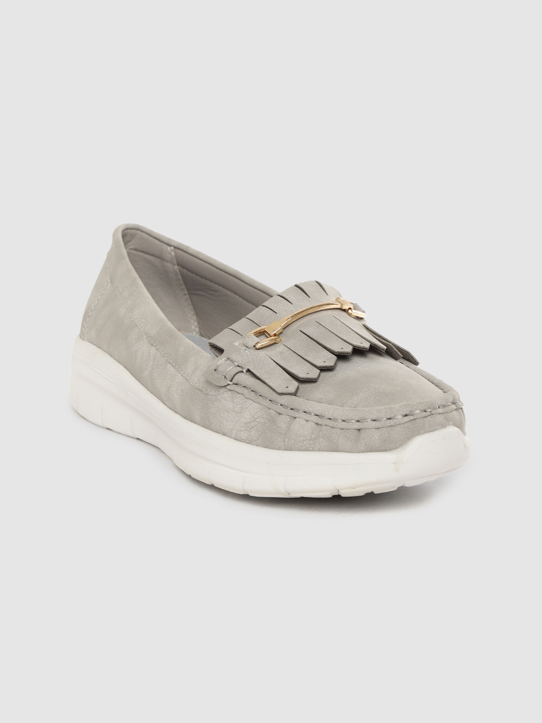 

Lavie Women Grey Solid Horsebit Loafers