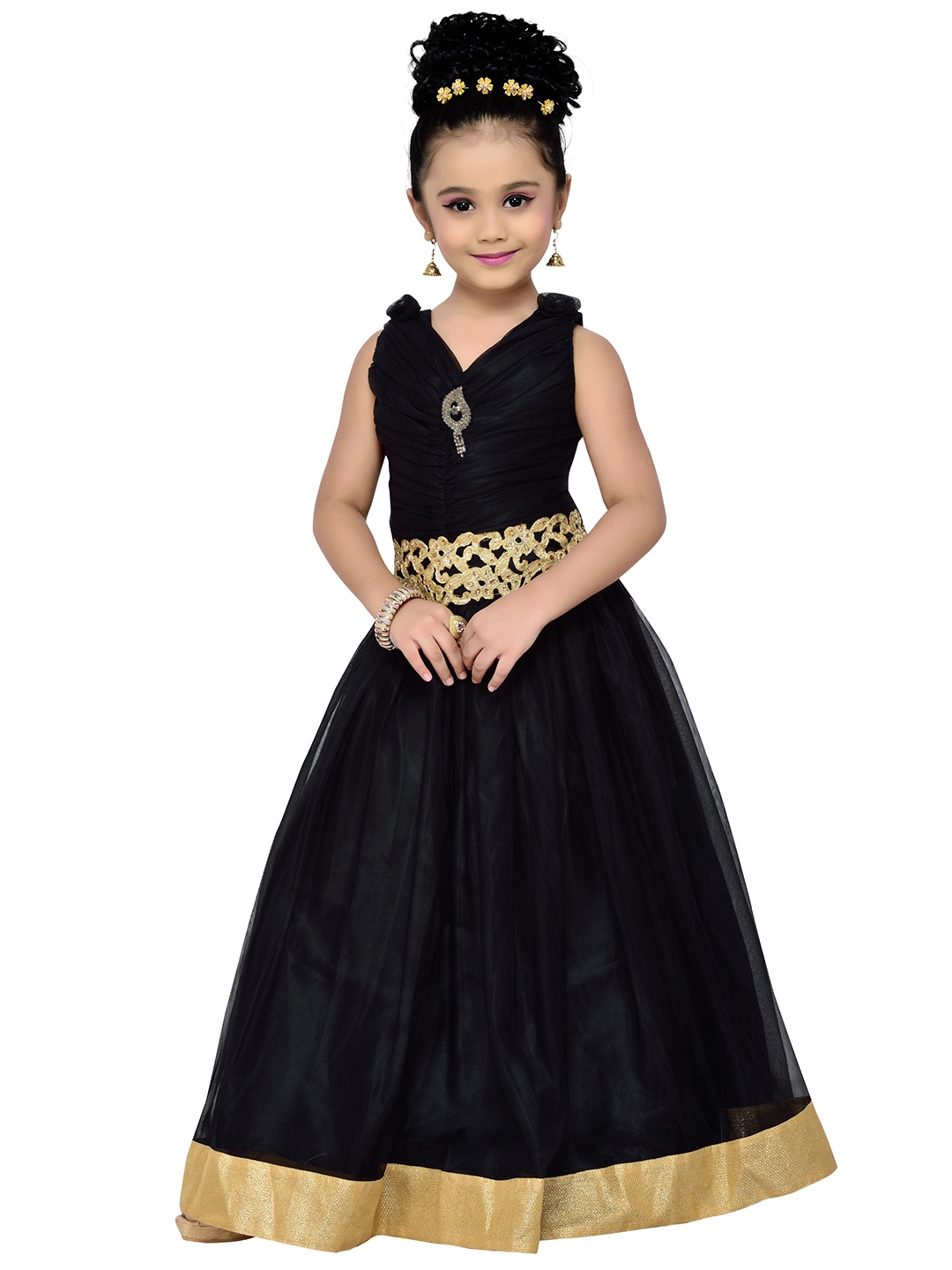 ADIVA Girls Black Embellished Maxi Dress