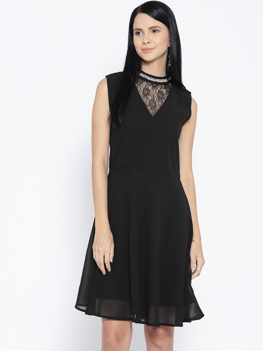 

Karmic Vision Women Black Solid Fit & Flare Dress