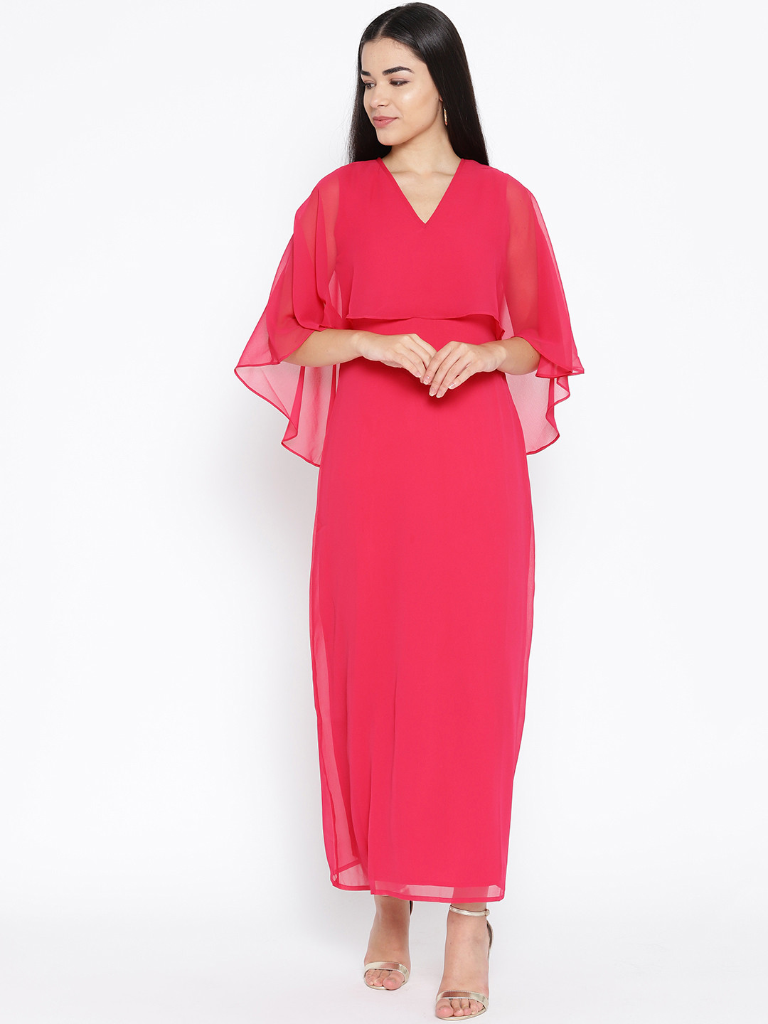 

Karmic Vision Women Fuchsia Pink Solid Cape Maxi Dress