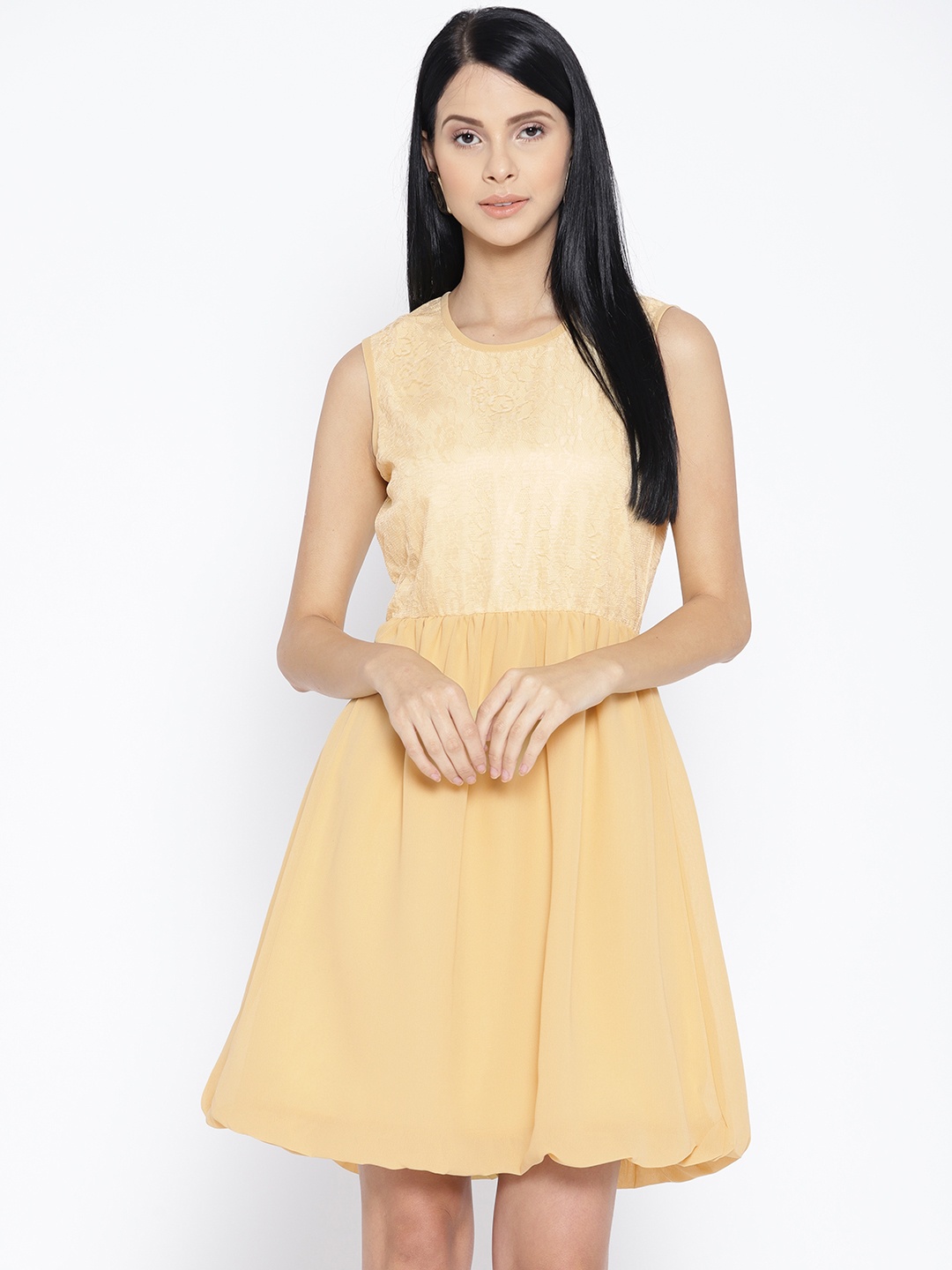 

Karmic Vision Women Beige Solid A-Line Dress