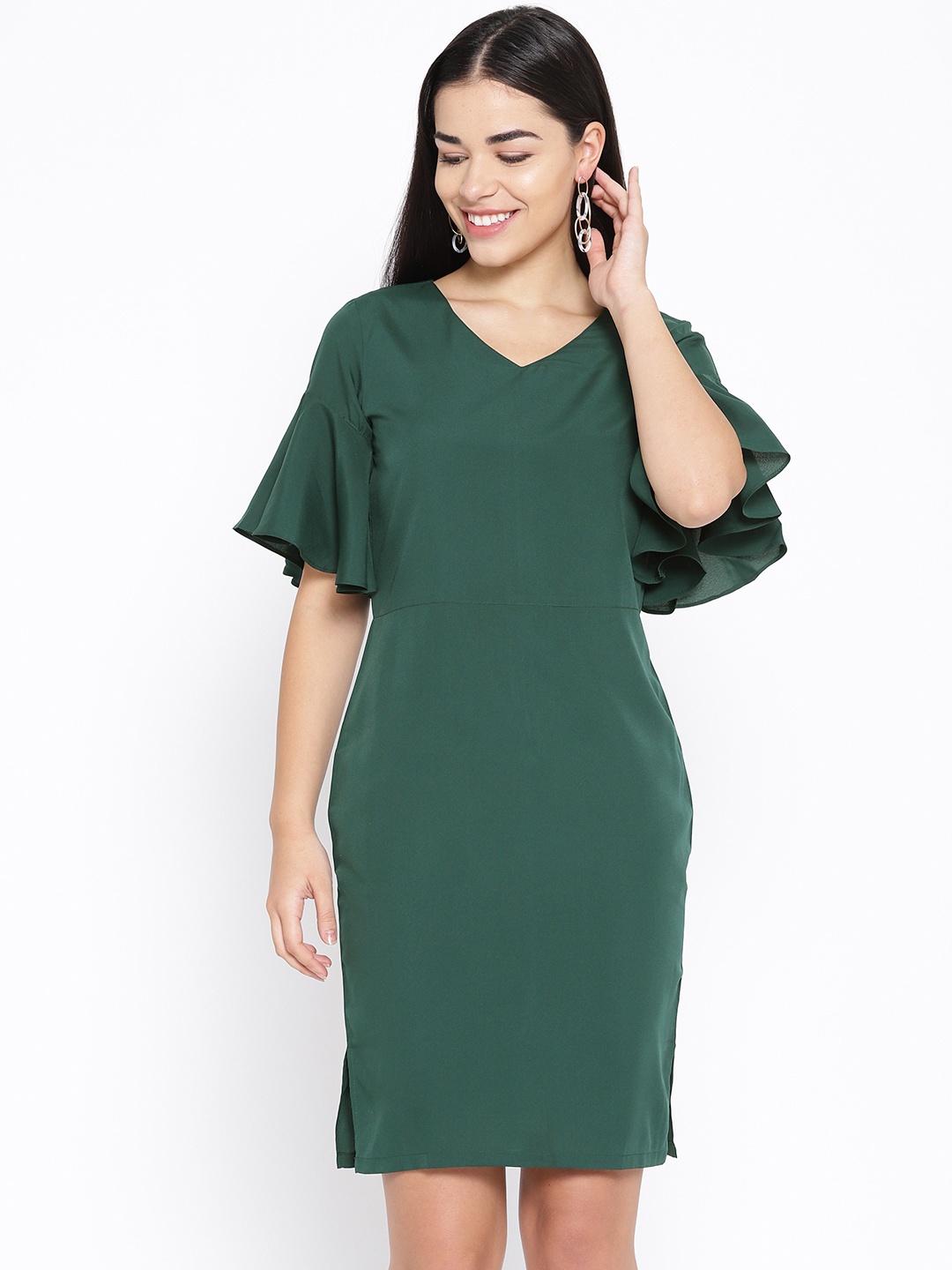 

Karmic Vision Women Green Solid Sheath Dress