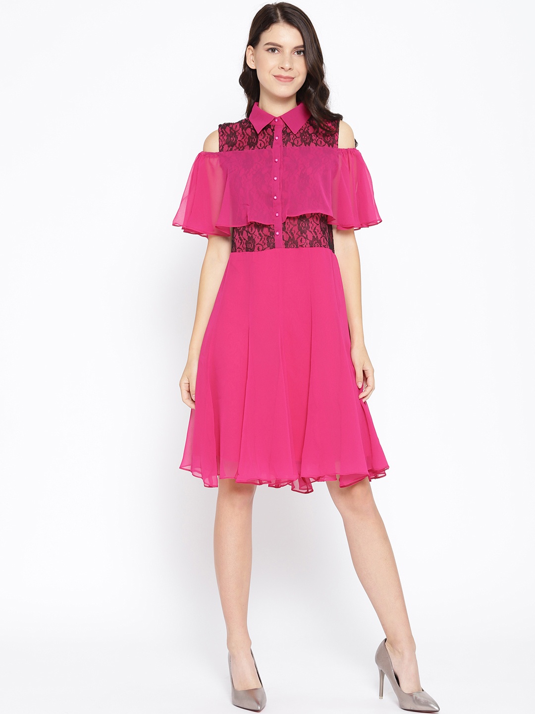 

Karmic Vision Women Pink Solid Fit & Flare Dress