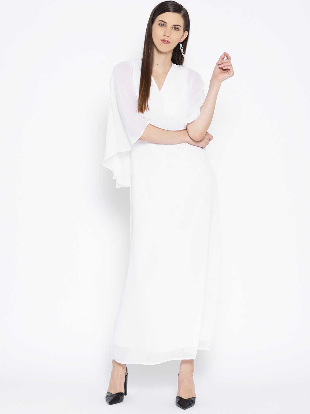 

Karmic Vision Women White Solid Layered Maxi Dress