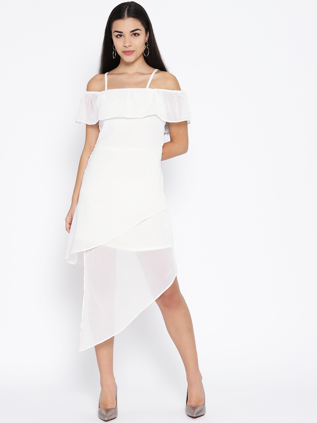 

Karmic Vision Women White Solid Off-Shoulder A-Line Dress