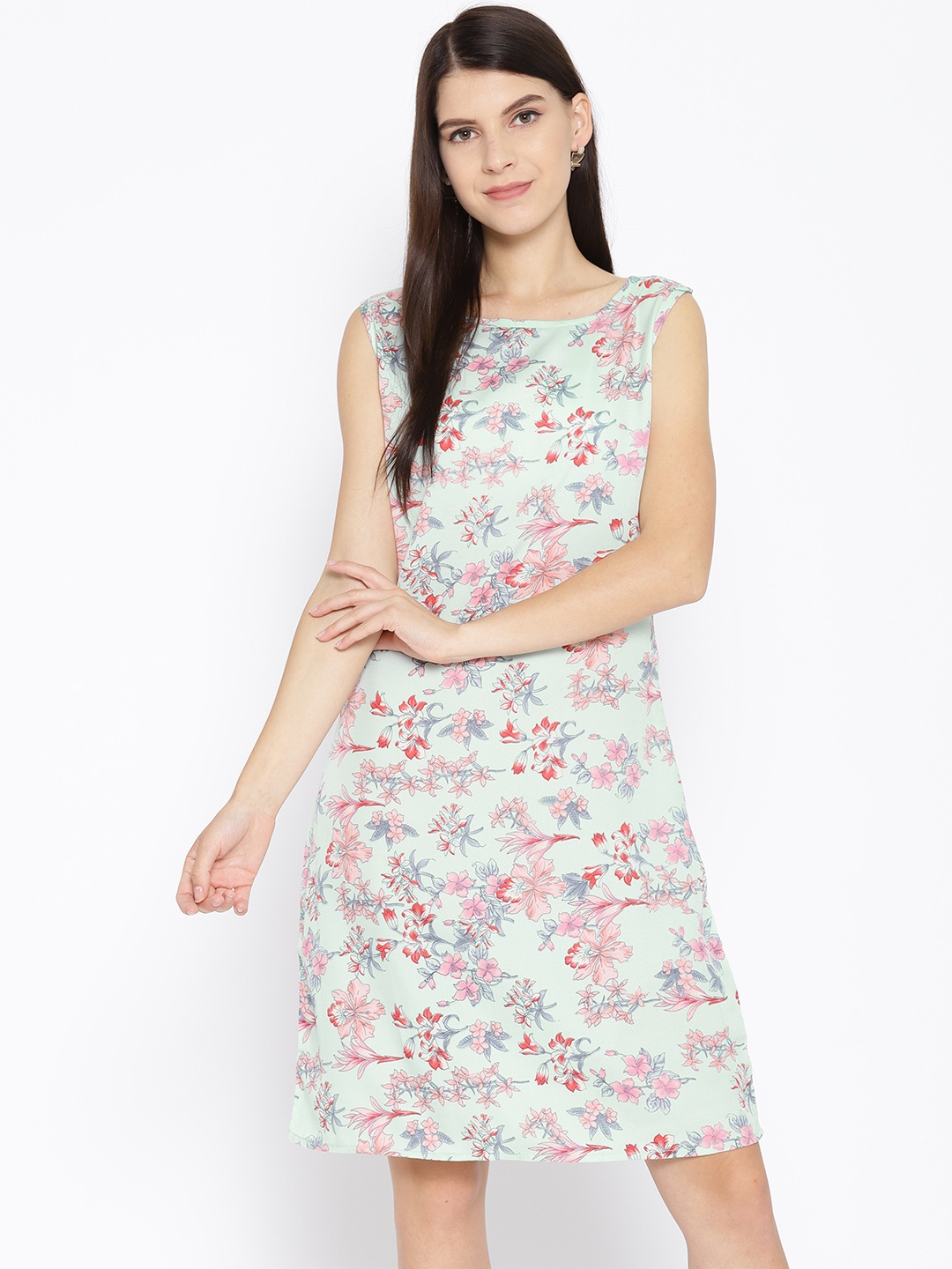 

Karmic Vision Women Sea Green & Pink Printed A-Line Dress