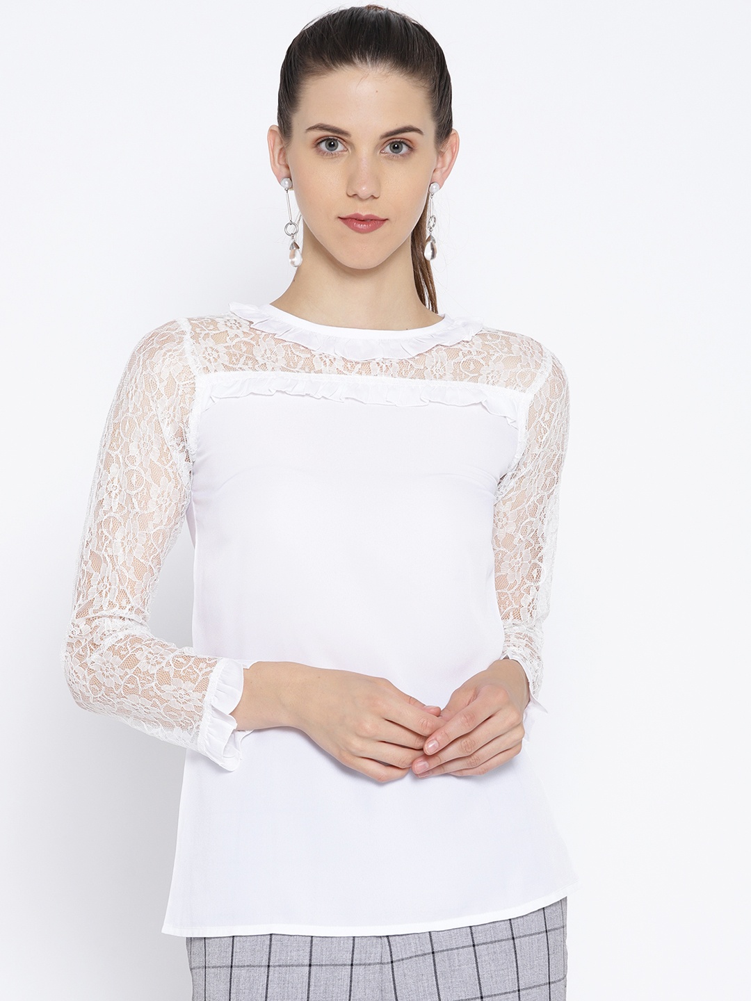 

Karmic Vision Women White Lace Detail Top