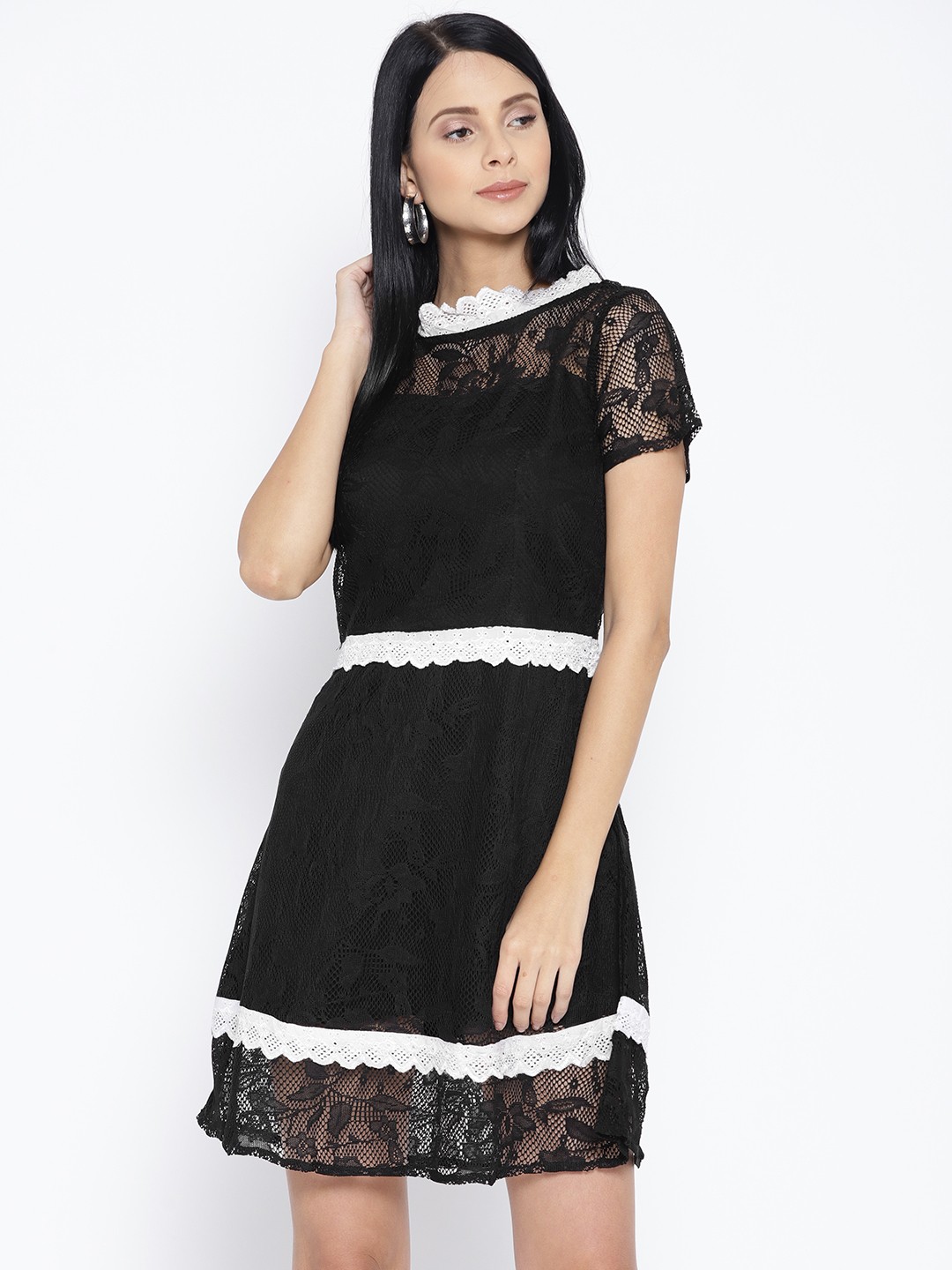 

Karmic Vision Women Black Lace A-Line Dress