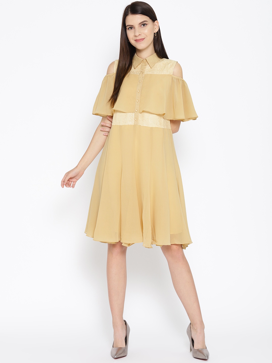 

Karmic Vision Women Beige Solid Layered Shirt Dress
