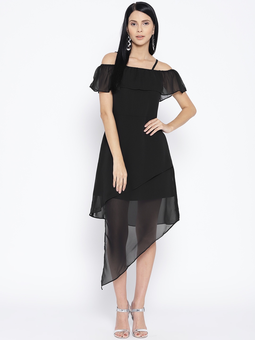 

Karmic Vision Women Black Solid Off-Shoulder A-Line Dress