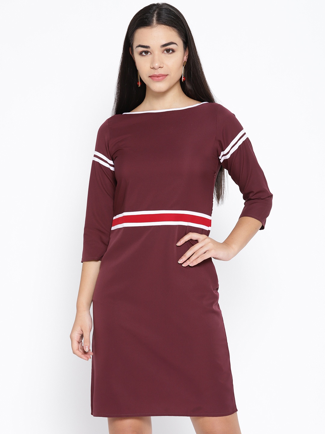 

Karmic Vision Women Burgundy Solid A-Line Dress