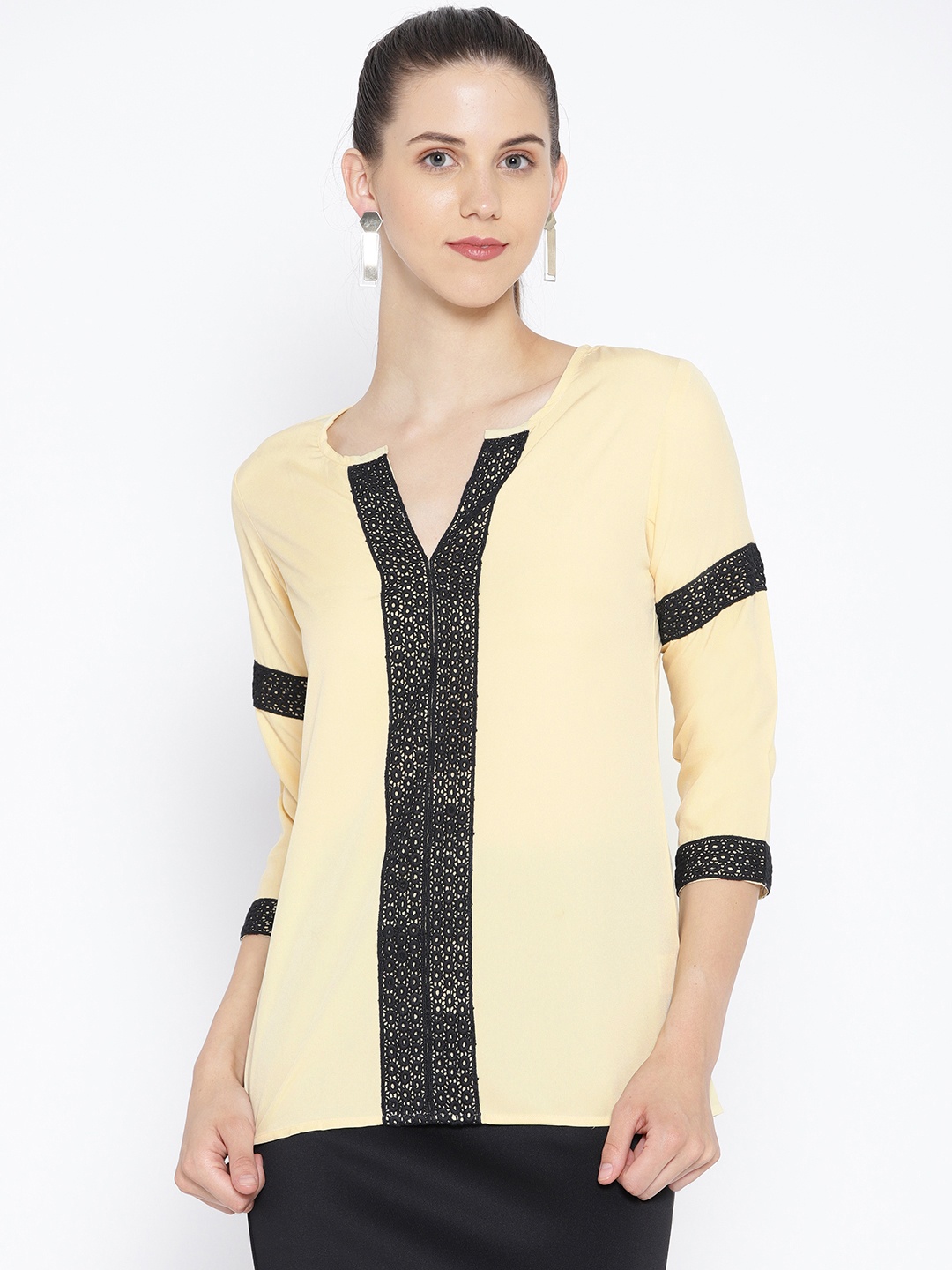 

Karmic Vision Women Cream-Coloured Solid Lace Inserts Top