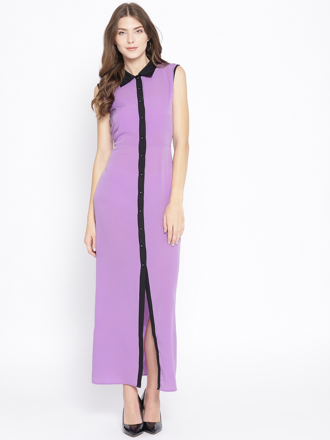 

Karmic Vision Women Lavender Solid Shirt Maxi Dress