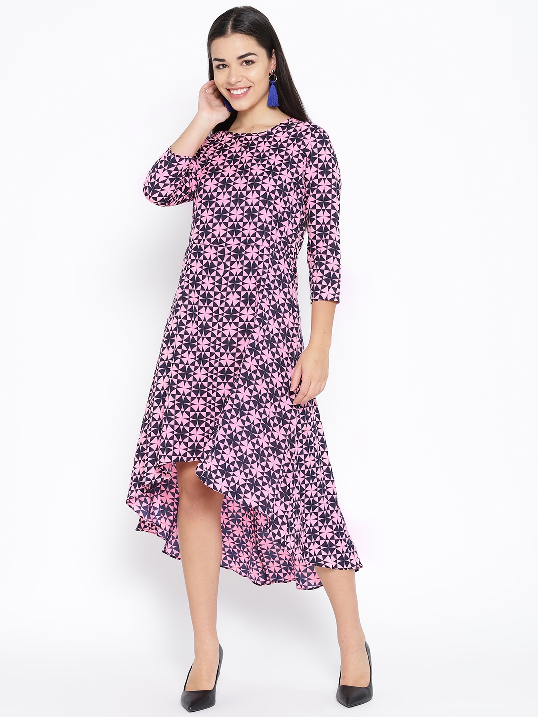 

Karmic Vision Women Pink & Navy Blue High-Low A-Line Dress