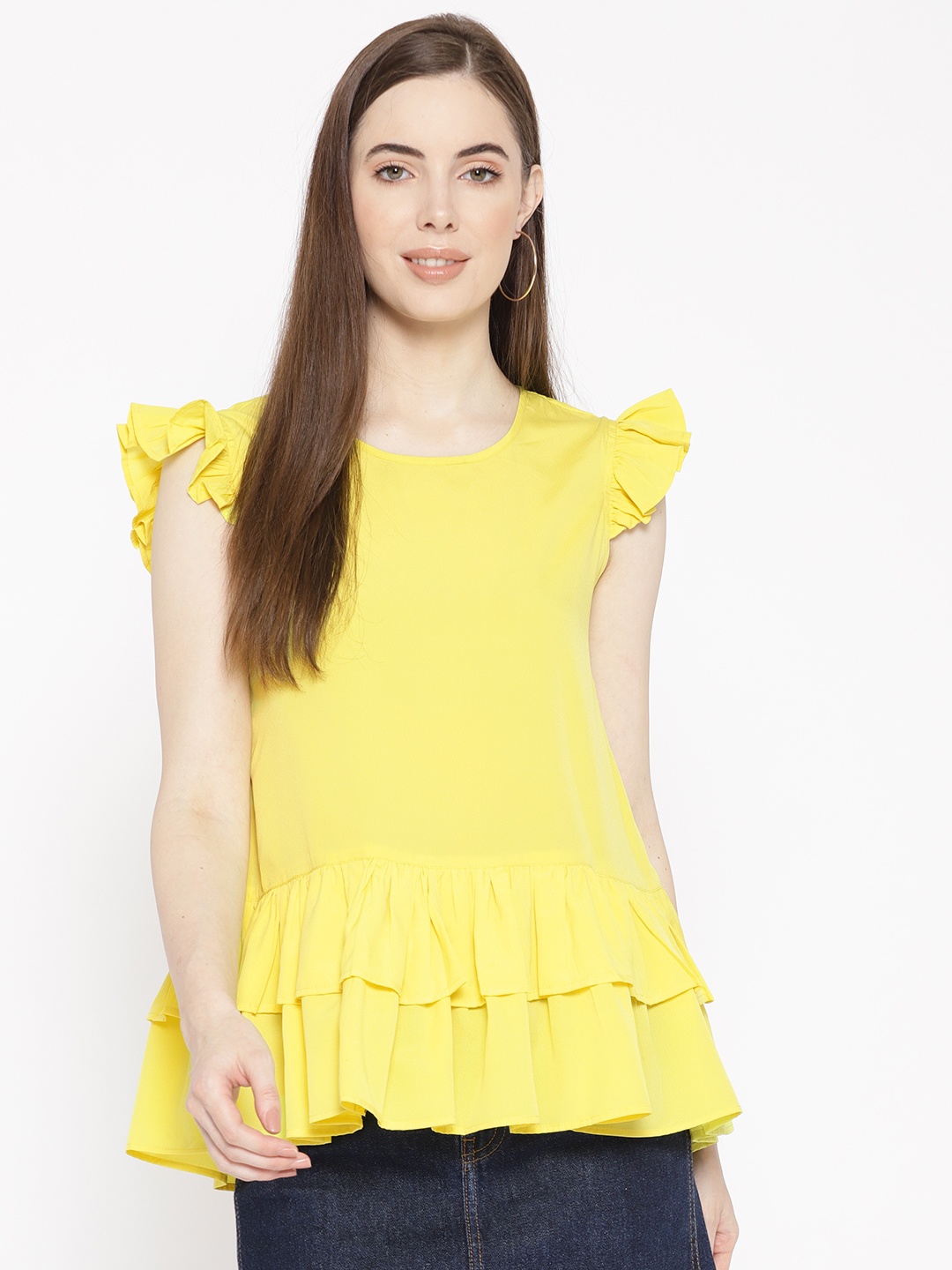 

Karmic Vision Women Yellow Solid A-Line Top