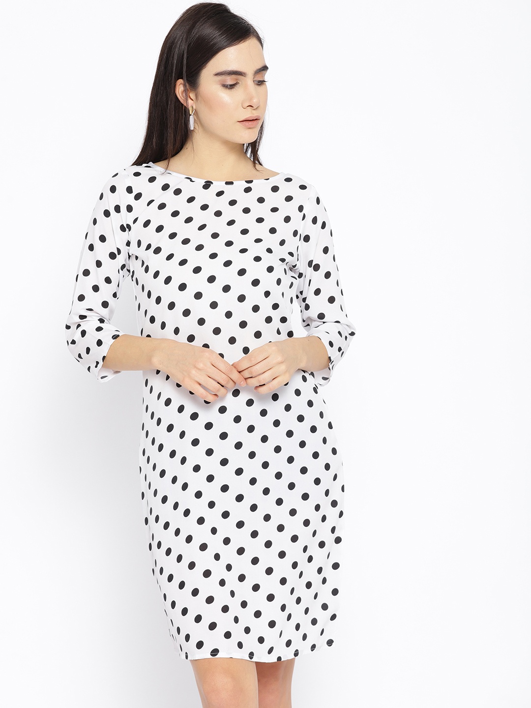 

Karmic Vision Women White & Black Polka Print Sheath Dress