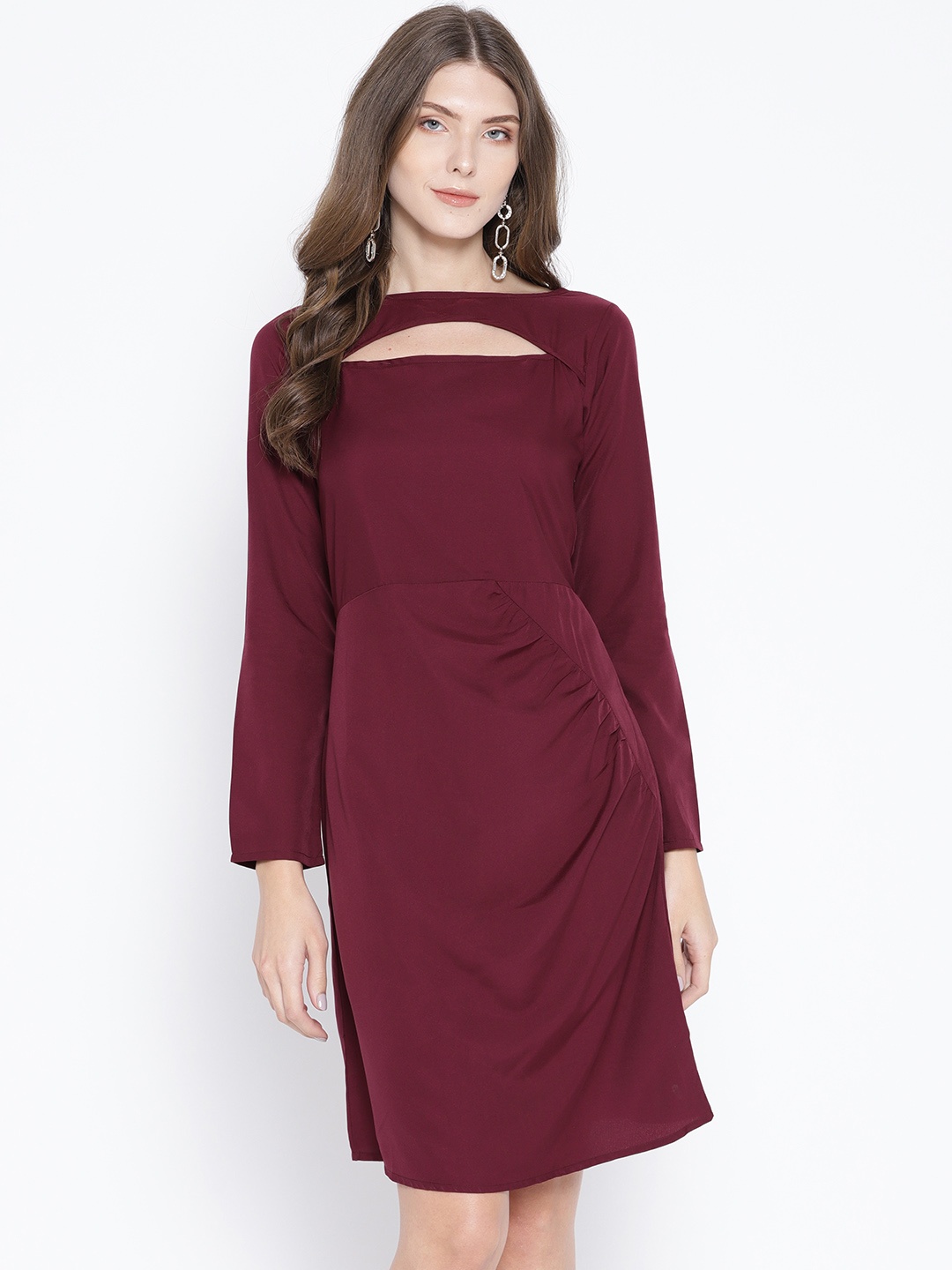 

Karmic Vision Women Burgundy Solid A-Line Dress