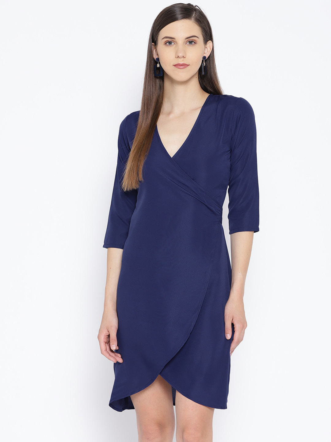 

Karmic Vision Women Navy Blue Solid Wrap Dress