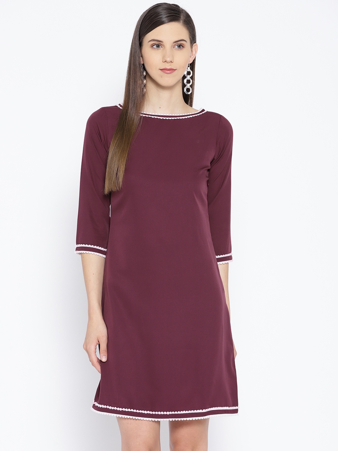 

Karmic Vision Women Burgundy Solid Shift Dress