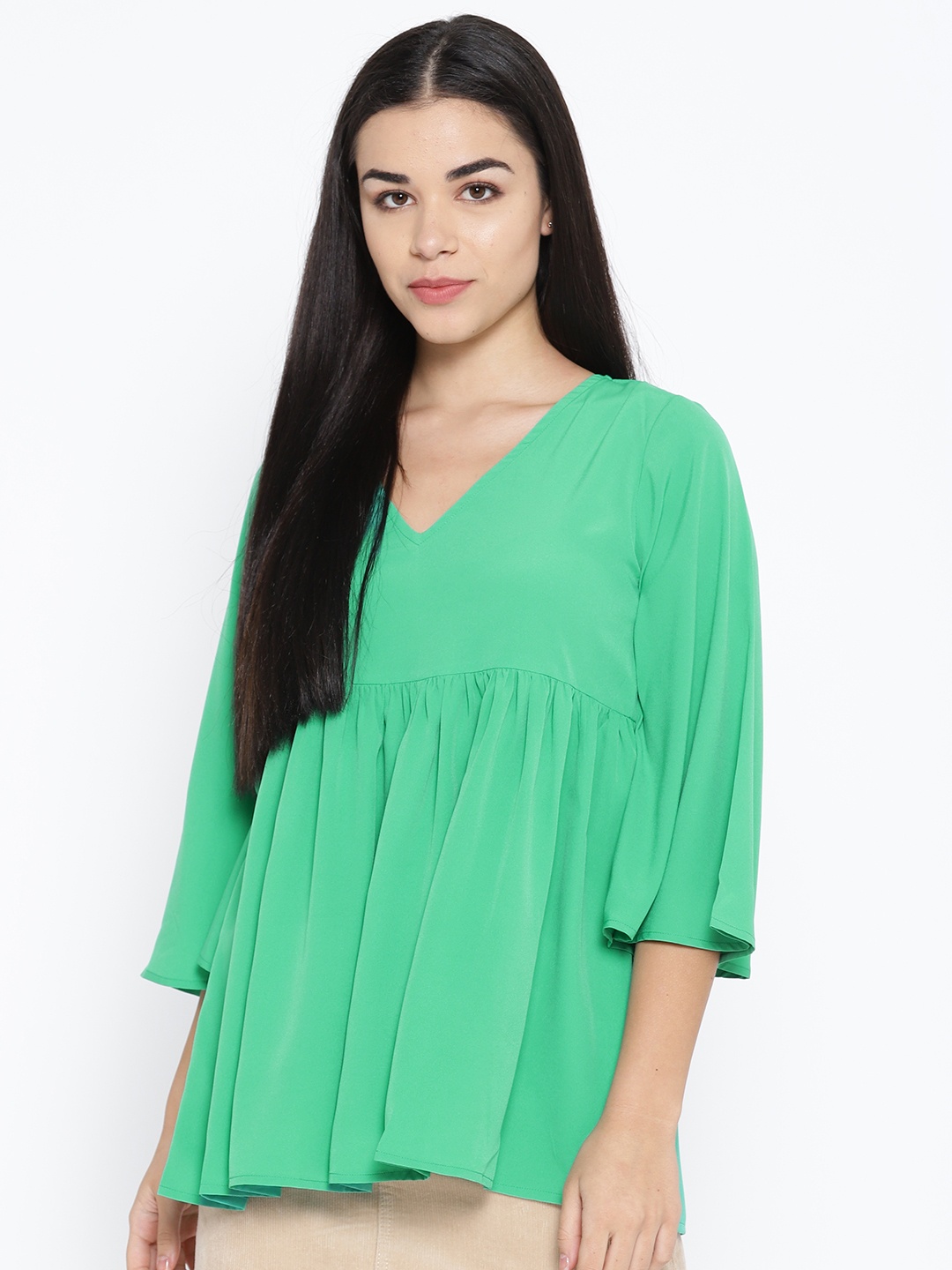 

Karmic Vision Women Green Solid Empire Top