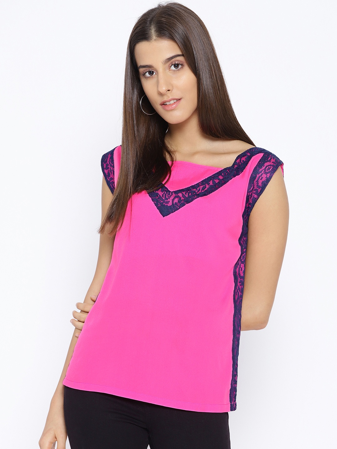 

Karmic Vision Women Pink Solid Lace Inserts Top