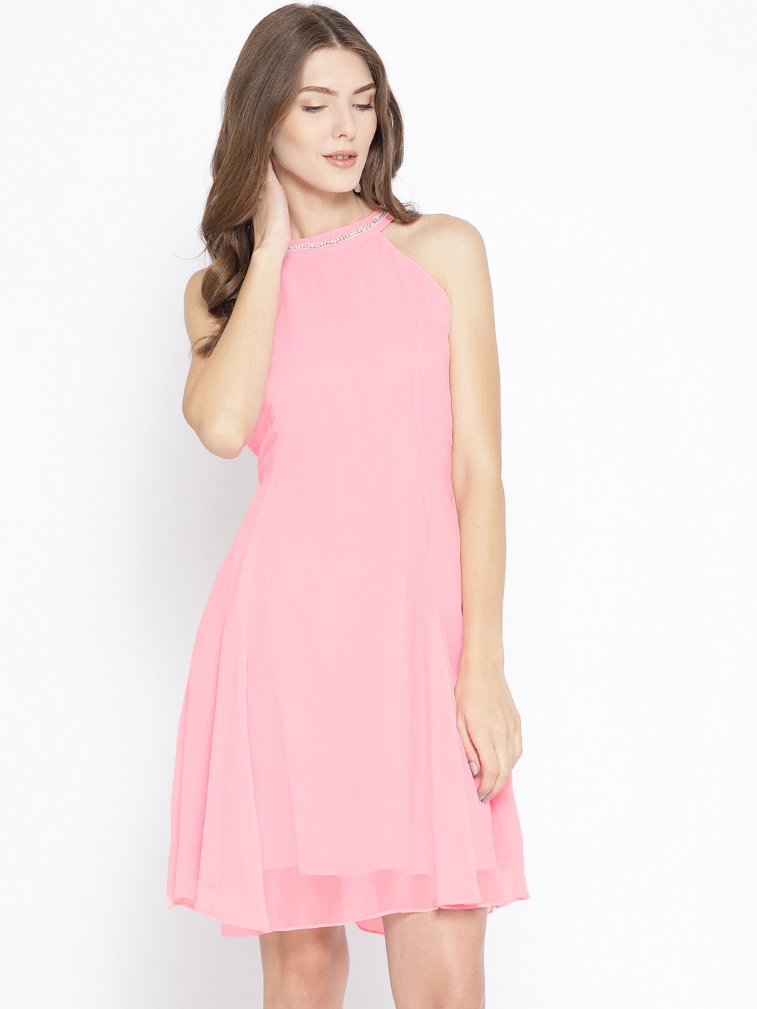 

Karmic Vision Women Pink Solid Fit & Flare Dress