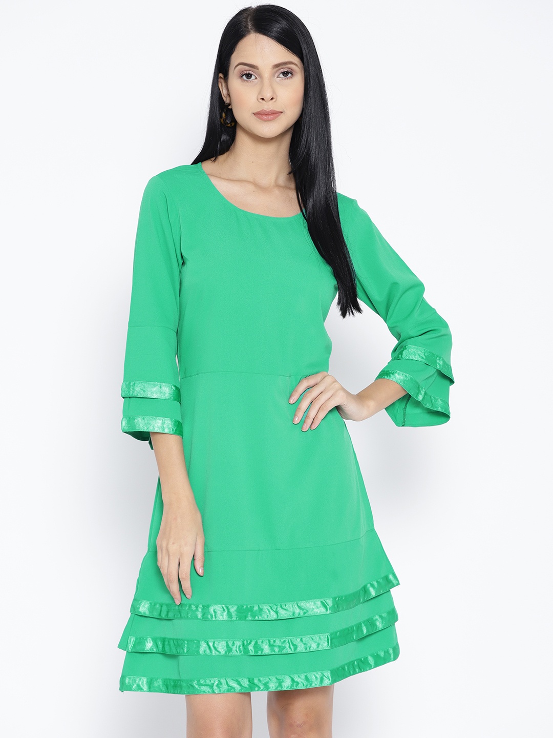 

Karmic Vision Women Green Solid A-Line Dress