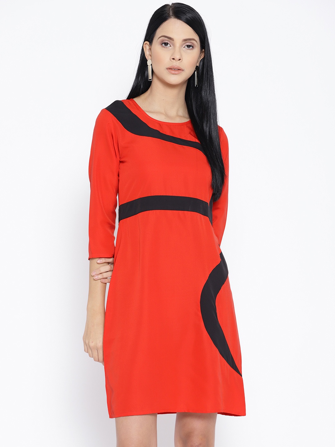 

Karmic Vision Women Red & Black Panelled Detail A-Line Dress