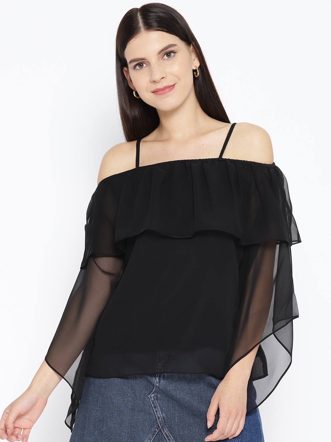 

Karmic Vision Women Black Solid Bardot Top